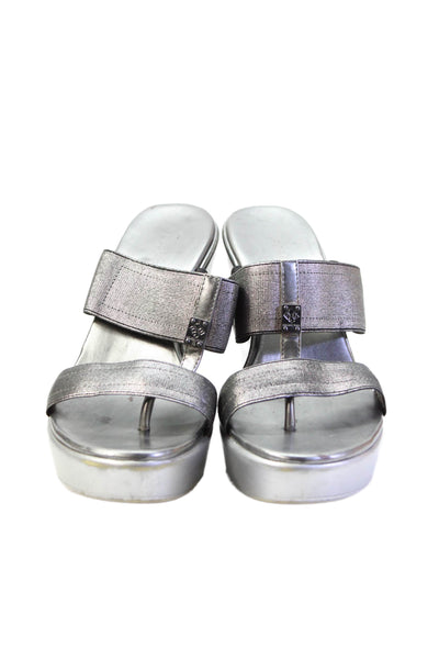 BCBGeneration Womens Strappy Slip-On Platform Sandals Silver Size 6