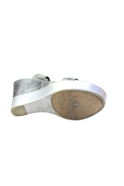 BCBGeneration Womens Strappy Slip-On Platform Sandals Silver Size 6