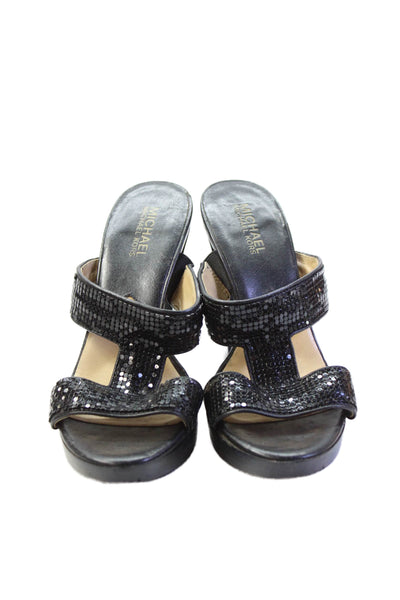 Michael Michael Kors Womens Leather Slip-On High Heeled Sandals Black Size 7