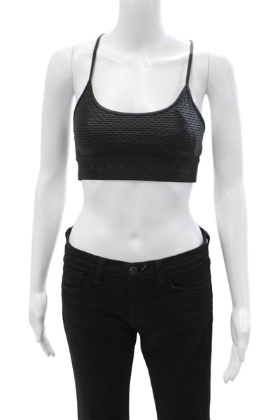 Koral Womens Spaghetti Strap Stretch Knit Logo Band Sports Bra Black Size XS