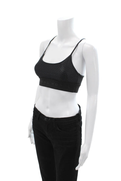 Koral Womens Spaghetti Strap Stretch Knit Logo Band Sports Bra Black Size XS