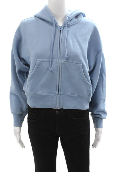TNA Women Full-Zip Hoodie Light Blue Drawstring Long Sleeve Cotton Size XS