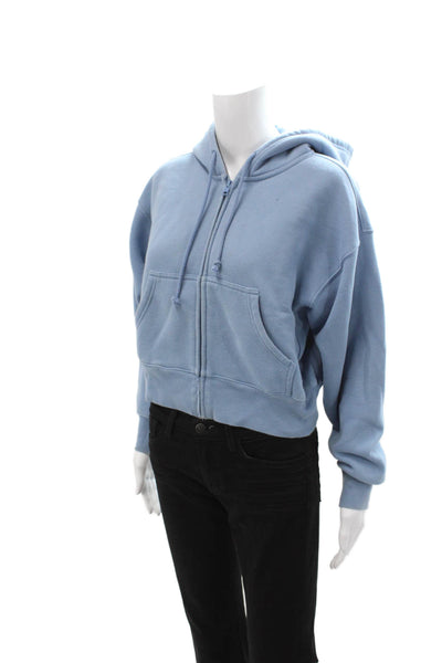 TNA Women Full-Zip Hoodie Light Blue Drawstring Long Sleeve Cotton Size XS