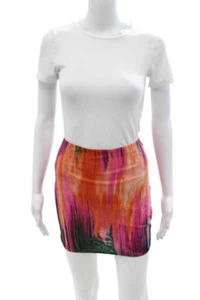 Farai London Women Mini Straight Pencil Skirt Orange Graphic Size XS