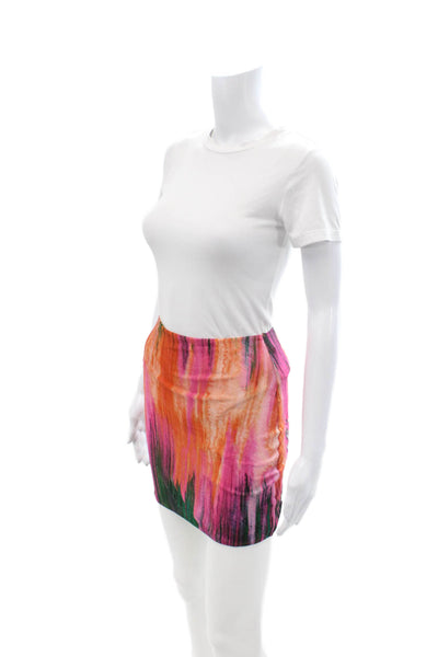 Farai London Women Mini Straight Pencil Skirt Orange Graphic Size XS