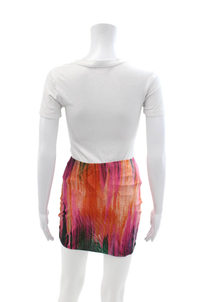 Farai London Women Mini Straight Pencil Skirt Orange Graphic Size XS