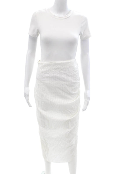 Playa Lucila Women White Cotton Straight Pencil Knee Length Skirt Size M