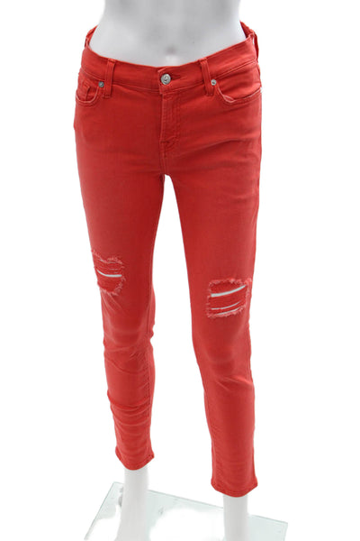 7 For All Mankind Womens Skinny Ankle Jeans Red High Rise Cotton Size 26