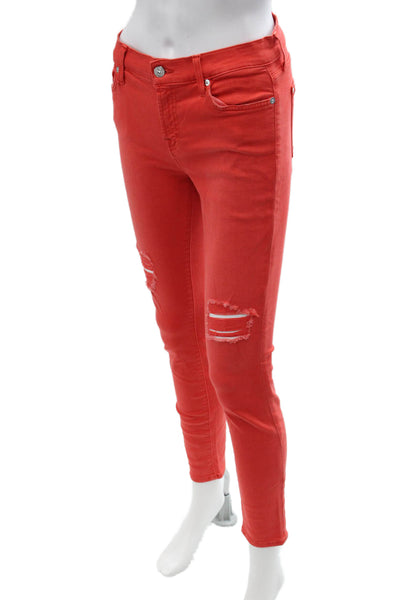 7 For All Mankind Womens Skinny Ankle Jeans Red High Rise Cotton Size 26