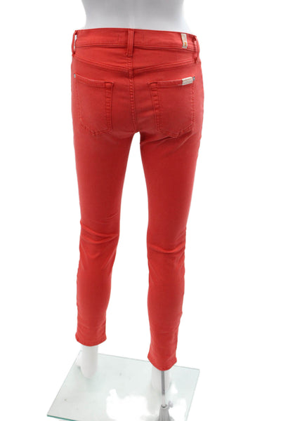 7 For All Mankind Womens Skinny Ankle Jeans Red High Rise Cotton Size 26