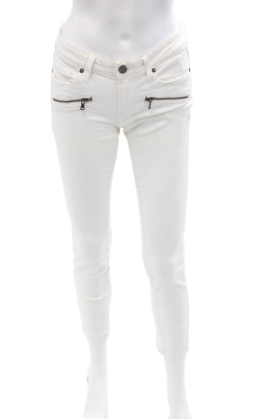 Paige Womens Skinny Ankle Jeans White High Rise Button Fly 27in Size 26