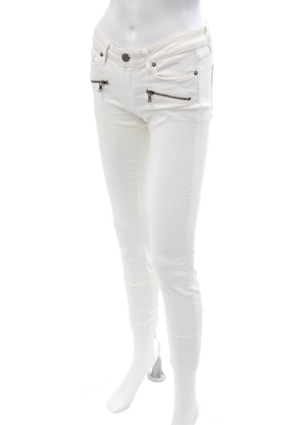 Paige Womens Skinny Ankle Jeans White High Rise Button Fly 27in Size 26