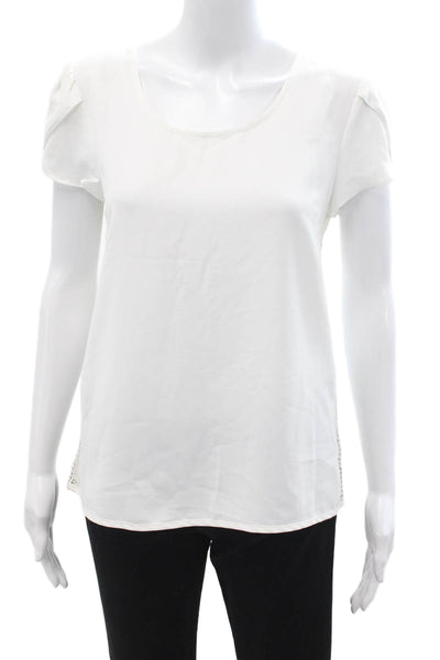 Brixton Womens Bohemian White Polyester Round Neck Short Sleeve Blouse Size S