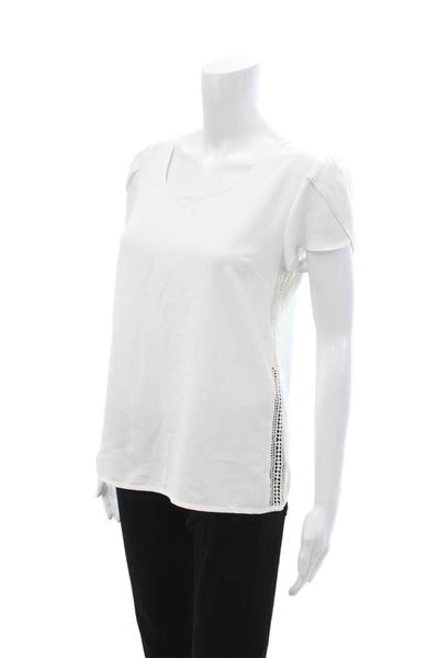 Brixton Womens Bohemian White Polyester Round Neck Short Sleeve Blouse Size S