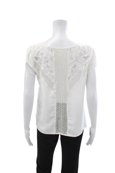 Brixton Womens Bohemian White Polyester Round Neck Short Sleeve Blouse Size S