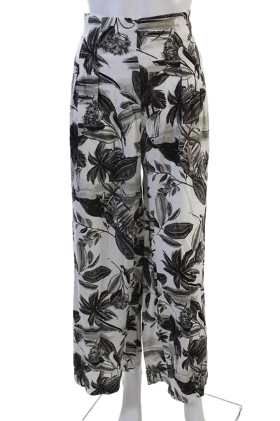 MNG Womens Cropped Black Floral Linen Viscose Pants Size M
