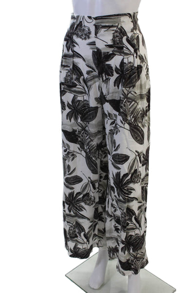 MNG Womens Cropped Black Floral Linen Viscose Pants Size M