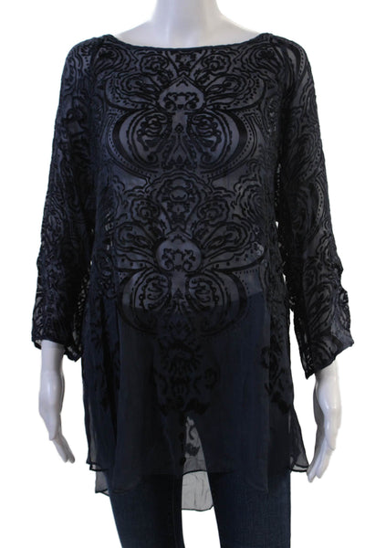 Calypso Saint Barth Women Black Tunic Blouse 3/4 Sleeve Silk Rayon Size M