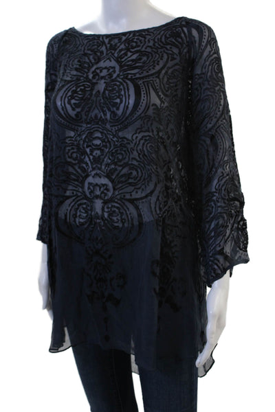 Calypso Saint Barth Women Black Tunic Blouse 3/4 Sleeve Silk Rayon Size M