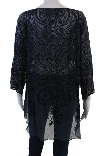 Calypso Saint Barth Women Black Tunic Blouse 3/4 Sleeve Silk Rayon Size M