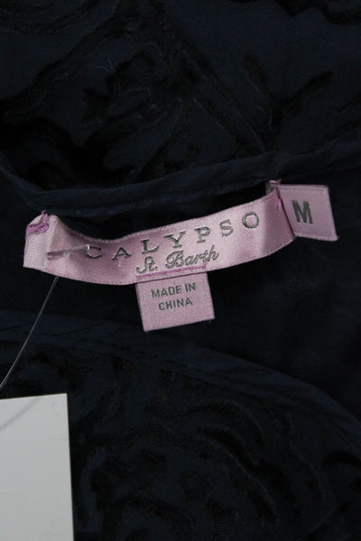 Calypso Saint Barth Women Black Tunic Blouse 3/4 Sleeve Silk Rayon Size M