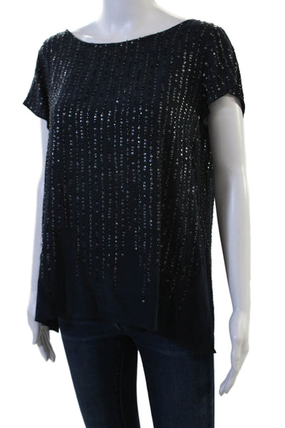 Calypso Saint Barth Women Bohemian Black Silk Short Sleeve Blouse Size M