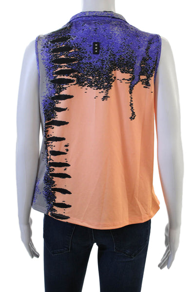 Jamie Sadock Women Sleeveless Collared Polo Zip Graphic Print Black Size L