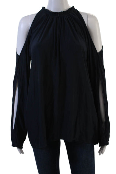 Ramy Brook Womens Black High Neck Long Sleeve Blouse Size L