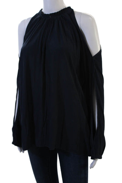 Ramy Brook Womens Black High Neck Long Sleeve Blouse Size L