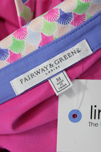 Fairway & Greene Women Pink Geometric Collared Polo Short Sleeve Size M