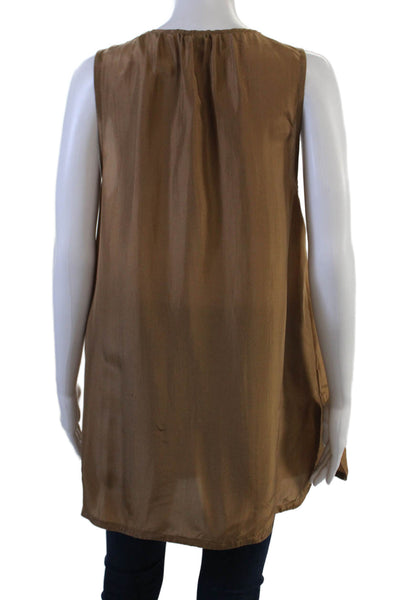 Calypso Saint Barth Women Sleeveless Silk Tunic Brown Aztec Argyle Size M