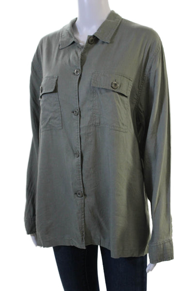 Rails Womens Collared Long Sleeve Button-Up Basic Top Green Rayon Linen Size L