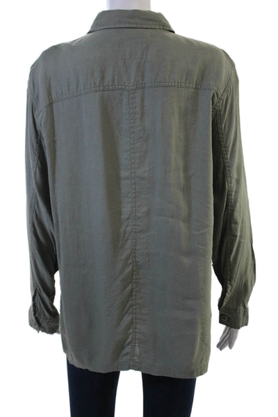 Rails Womens Collared Long Sleeve Button-Up Basic Top Green Rayon Linen Size L