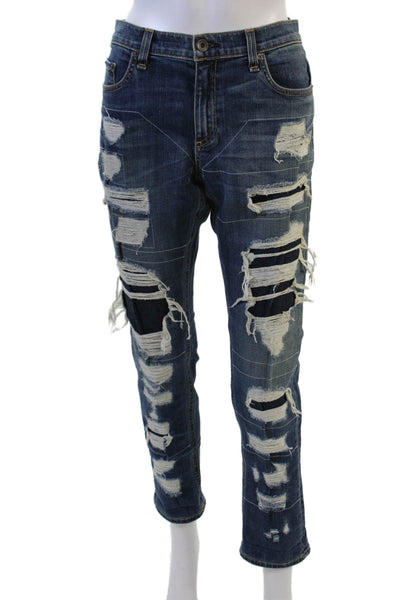 Rag & Bone Jean Unisex Boyfriend Cropped Jeans Dark Blue High Rise Size 31