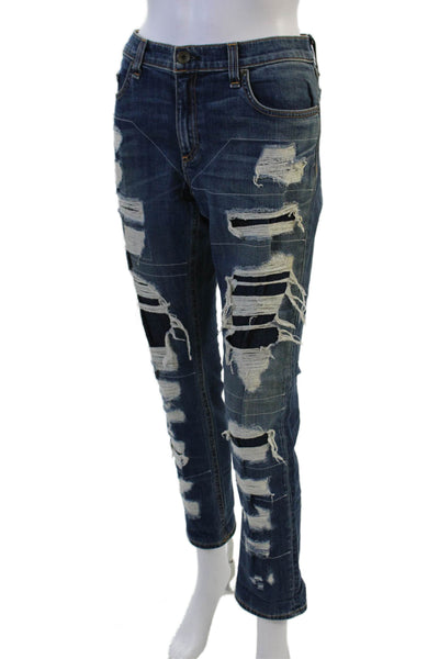 Rag & Bone Jean Unisex Boyfriend Cropped Jeans Dark Blue High Rise Size 31