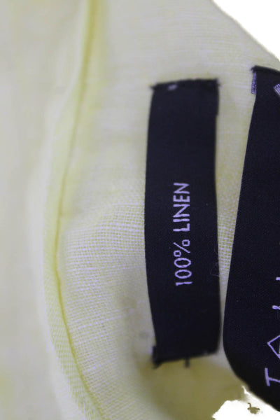 Tahari Womens Yellow Linen Short Sleeve Collared Button Up Blouse Petite Size S
