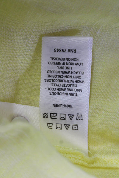 Tahari Womens Yellow Linen Short Sleeve Collared Button Up Blouse Petite Size S