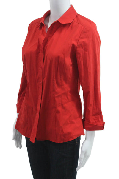 Lafayette 148 New York Women Red Collared Button Up Blouse 3/4 Sleeve Size 6