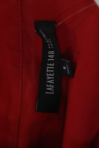 Lafayette 148 New York Women Red Collared Button Up Blouse 3/4 Sleeve Size 6
