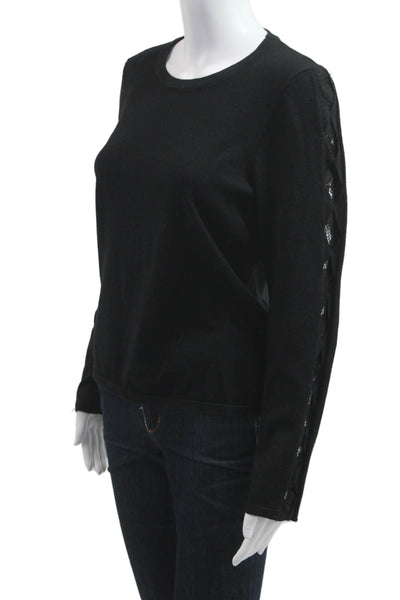 Tahari Womens Pullover Sweater Black Lace Up Long Sleeve Size M