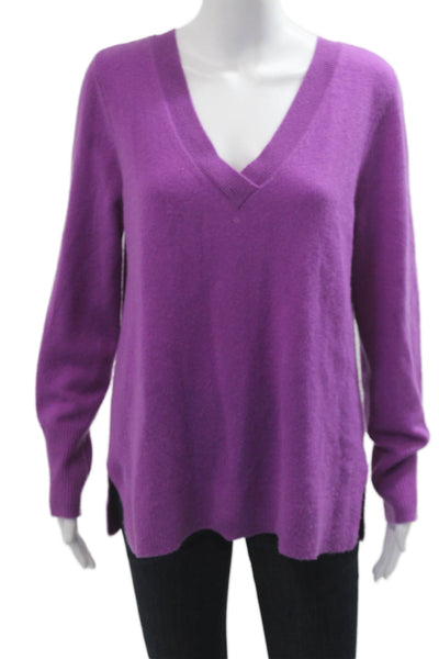 Halogen Unisex V-Neck Purple 100% Cashmere Pullover Sweater Long Sleeve Size 1