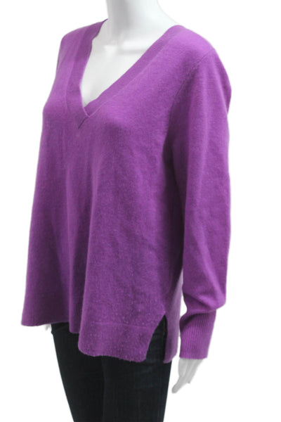 Halogen Unisex V-Neck Purple 100% Cashmere Pullover Sweater Long Sleeve Size 1