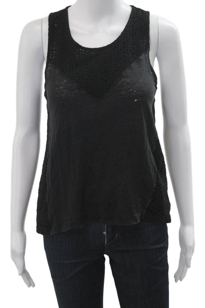 J Crew Womens Basic Tank Black Linen Round Neck Sleeveless Size M