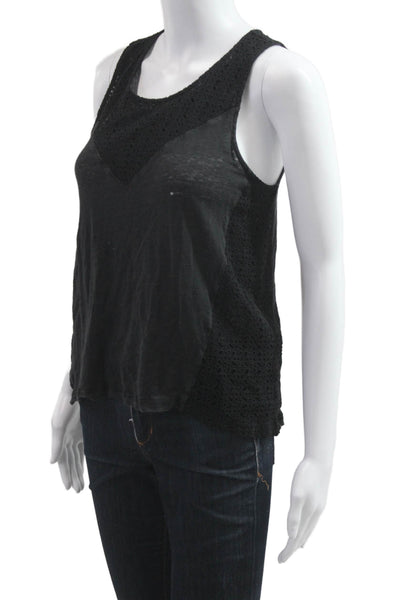 J Crew Womens Basic Tank Black Linen Round Neck Sleeveless Size M