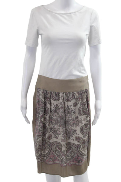 Calvin Klein Women A-Line Peasant Paisley Silk Skirt Beige Size 4