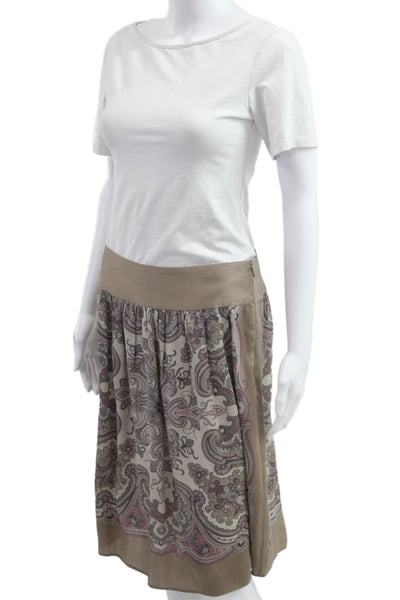 Calvin Klein Women A-Line Peasant Paisley Silk Skirt Beige Size 4
