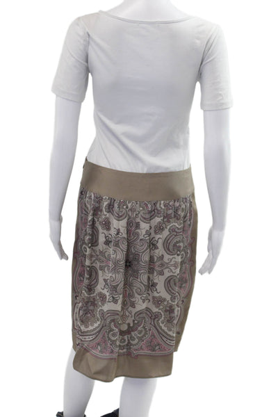 Calvin Klein Women A-Line Peasant Paisley Silk Skirt Beige Size 4