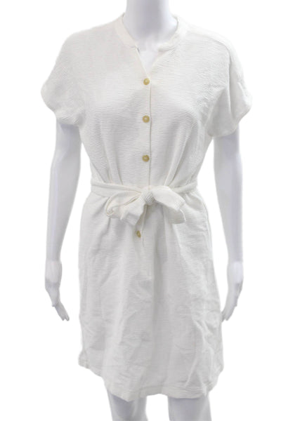 APC Womens Shirt Dress White Striped Cotton Crewneck Short Sleeve Button Size M