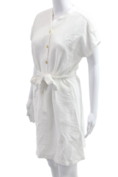 APC Womens Shirt Dress White Striped Cotton Crewneck Short Sleeve Button Size M