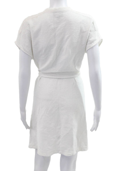 APC Womens Shirt Dress White Striped Cotton Crewneck Short Sleeve Button Size M